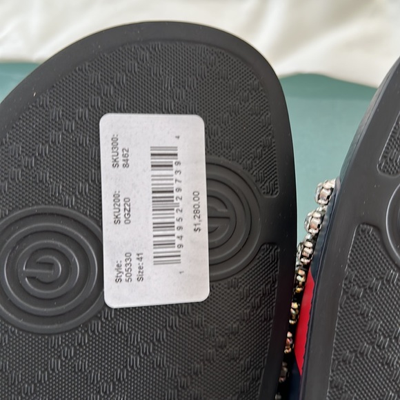 COPY - ❤️Gucci Crystal Embellished Web Slide Sandals Calfskin Leather and Rubbe… - Picture 7 of 7